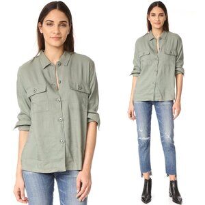 NWT Rails Everett Linen Button Down Utility Shirt Shacket XS Sage Green